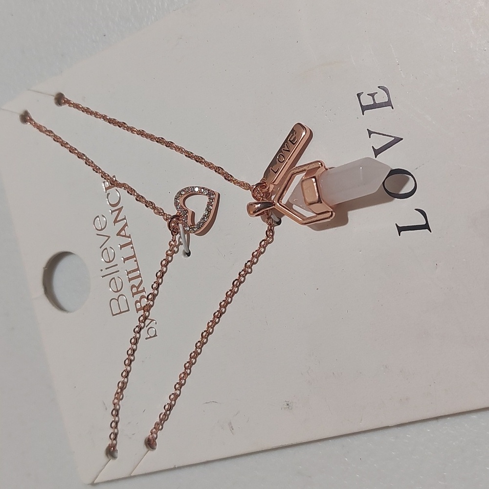 Believe By Brilliance 14kt Flash Plated Rose Gold Necklace Crystal Quartz Accent - Picture 2 of 5
